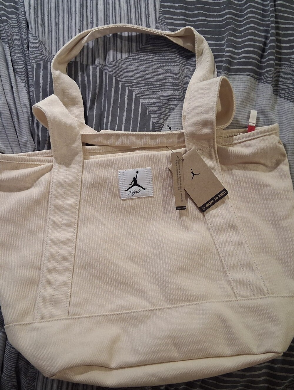 Jordan Cream Canvas Tote with Jumpman Patch